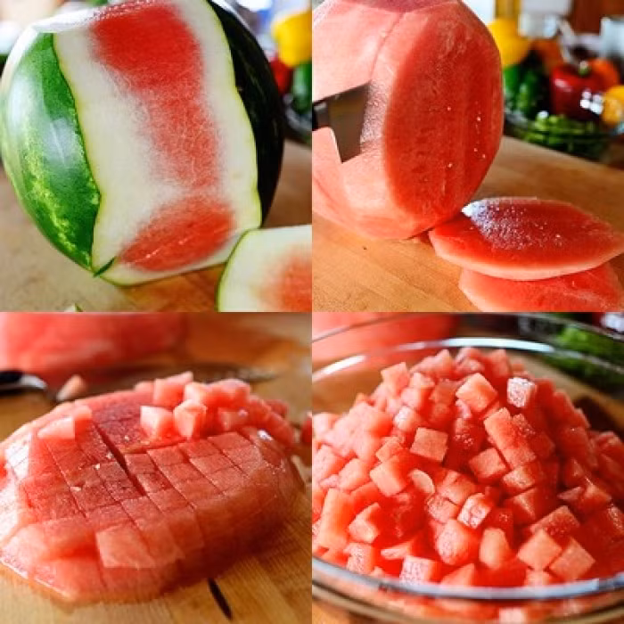 Bước 2: Dưa hấu, dứa cắt hạt lựu.