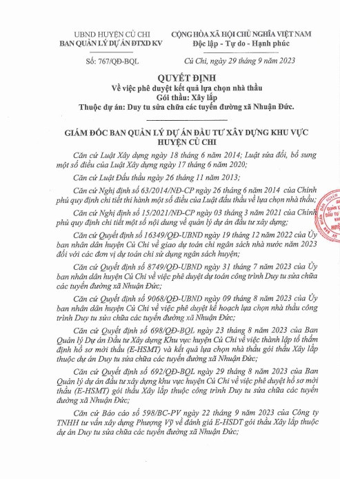 TP HCM: Công ty Nam Thanh 68 dự 10 gói thầu tại Củ Chi TP HCM: Cong ty Nam Thanh 68 du 10 goi thau tai Cu Chi