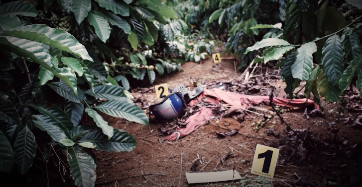 Từ kết quả khám nghiệm hiện trường, khám nghiệm tử thi, Công an tỉnh Lâm Đồng nhận định nạn nhân đã bị thủ phạm sát hại, chôn giấu xác phi tang trong rẫy cà phê sau đó cướp toàn bộ tài sản và bỏ trốn. (Ảnh: ANTV)