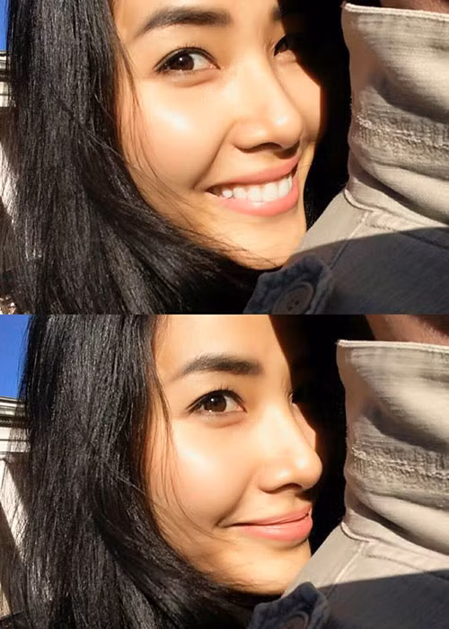 Hình ảnh Hoàng Thùy rạng rỡ khi tựa vào vai bạn trai. Ảnh: FBNV