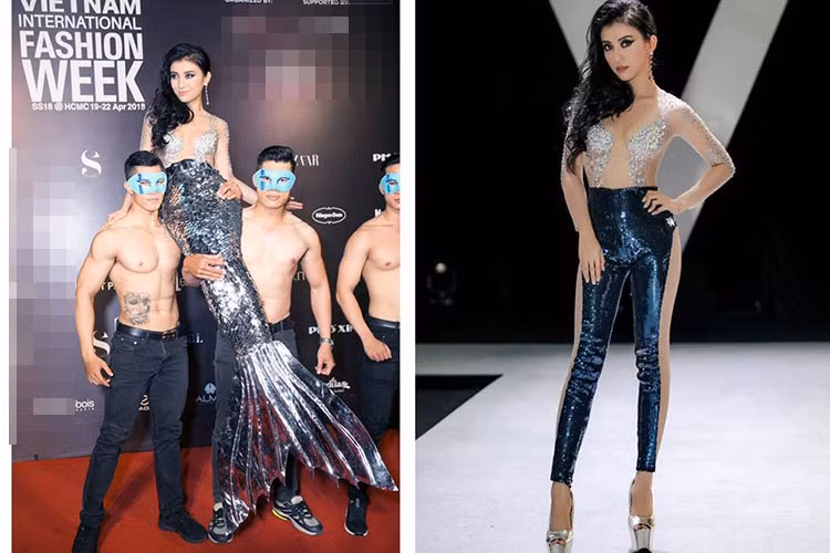 Gần đây, Tiêu Châu Như Quỳnh gây sốc khi diện bodysuit xuyên thấu hở bạo, tiếp đó hóa nàng tiên cá bên dàn mẫu nam trên thảm đỏ. Ảnh: Vietnamnet