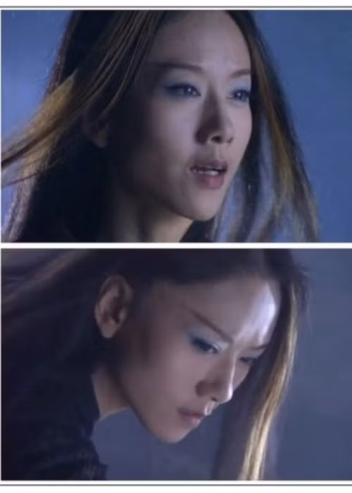 Hình ảnh Dương Lệ Bình khi đóng phim "Anh hùng xạ điêu". Trong phim, cô buộc phải hóa trang xấu xí để diễn tròn vai.