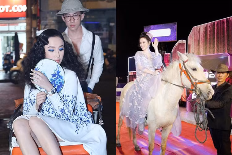 Hình ảnh Angela Phương Trinh cưỡi ngựa, ngồi xích lô bị chỉ trích là quá lố. Ảnh: Hoahoctro
