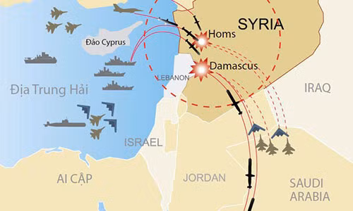 Các hướng tấn công vào Syria của Mỹ và đồng minh - Đồ họa: V.CƯỜNG