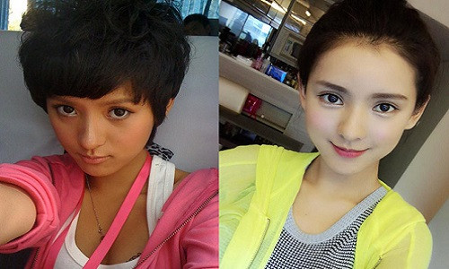 Ảnh quá khứ xấu xí của Trương Dư Hi (Ảnh trái)