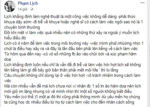 Phạm Lịch bị anti-fan hăm dọa.