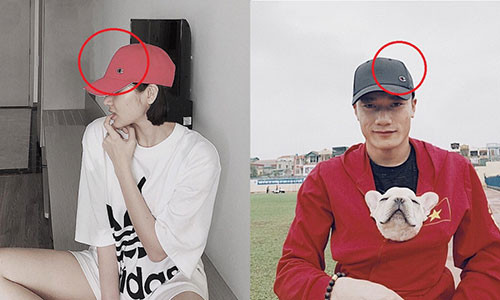 Bảo Anh và Bùi Tiến Dũng sử dụng hai chiếc mũ giống nhau nhưng khác màu.