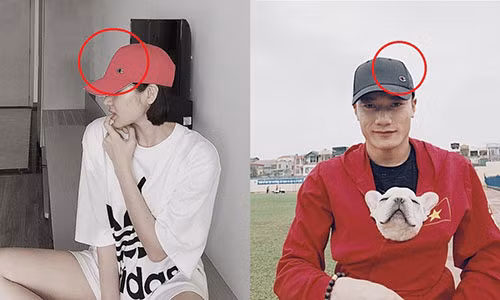 Bảo Anh và Bùi Tiến Dũng sử dụng hai chiếc mũ giống nhau nhưng khác màu.