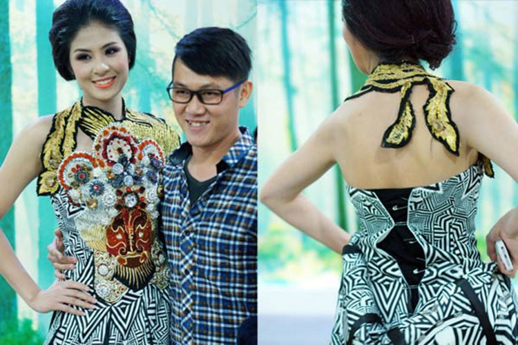 Sau sự cố, Ngọc Hân tiết lộ chiếc váy bị hỏng khóa từ trước và được khắc phục bằng cách đính rất nhiều ghim băng. Ảnh: Khám phá