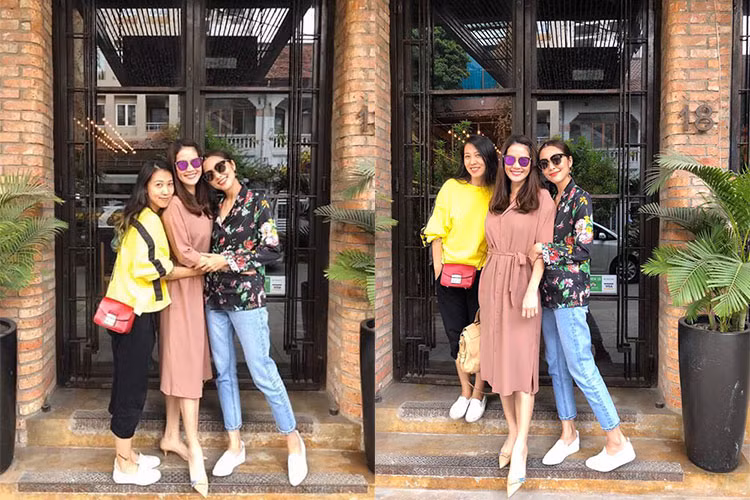 Hot Face sao Việt 24h: Chụp ảnh khi đi ăn cùng bạn bè, Tăng Thanh Hà liên tục dùng tay che vòng 2.