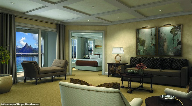 Phòng khách rộng lớn, thoáng đãng, được bài trí tinh tế với nhiều nội thất đắt tiền.