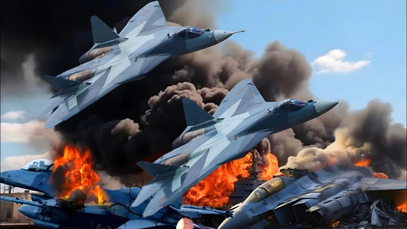 Ngay cả tiêm kích tàng hình tối tân nhất Su-57 của Quân đội Nga cũng tham gia trận chiến Kursk. Ngày 25/8, một báo cáo trên trang Avia.pro tiết lộ, 2 máy bay Su-57 mới nhất của Nga đang trong tình trạng sẵn sàng chiến đấu và tăng cường hoạt động trên khu vực Kursk. Chúng đang tiến hành các cuộc không kích dưới sự hộ tống của 2 máy bay chiến đấu Su-35S. Ảnh minh họa.