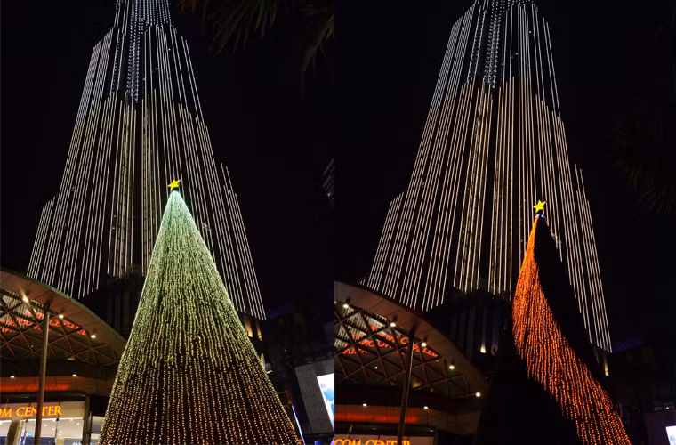 Những ngày này, không khí lễ Giáng sinh 2018 đang rộn ràng khắp phố phường. Tại TP HCM, ấn tượng nhất là tòa nhà Vincom Center Landmark 81, tòa nhà cao nhất Việt Nam nằm bên sông Sài Gòn luôn rực rỡ đầy màu sắc khi đêm về.