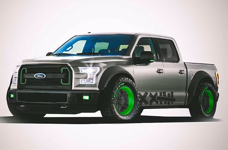 Ford F-150: Tại SEMA Show 2015, Ford sẽ mang đến mẫu bán tải F-150 hợp tác sản xuất với TSDesigns. F-150 có thiết kế để có khả năng "nhảy" và trượt qua các vật thể trên đường, hệ thống giảm xóc mạnh mẽ cho phép chạy off-road với tốc độ cao và 4 ghế Recaro giúp người trên xe luôn ngồi yên khi chạy drift hay off-road.