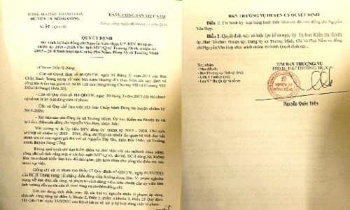 Quyết định khai trừ Đảng đối với nguyên Bí thư đoàn xã Trường Minh