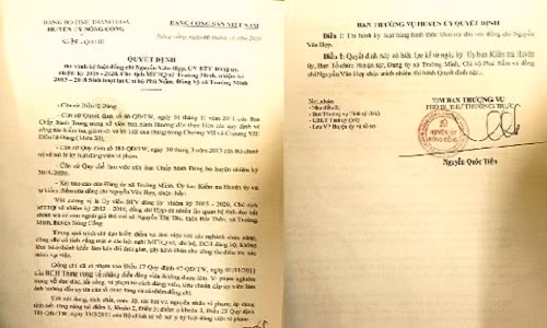 Quyết định khai trừ Đảng đối với nguyên Bí thư đoàn xã Trường Minh