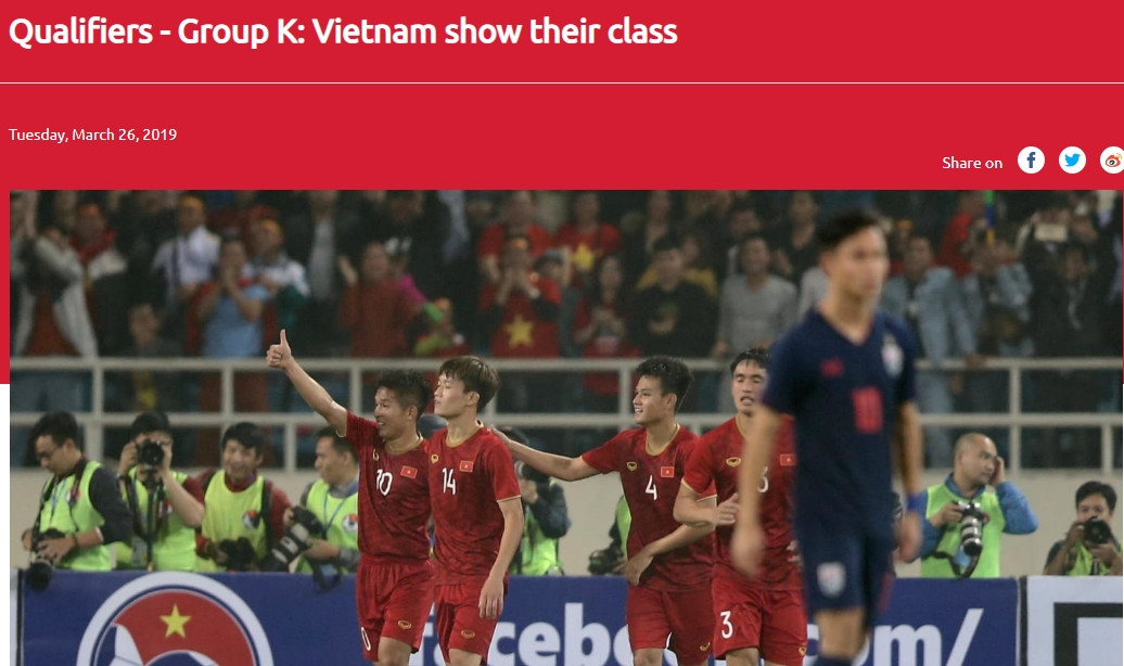 AFC đưa tin về thắng lợi của U23 Việt Nam