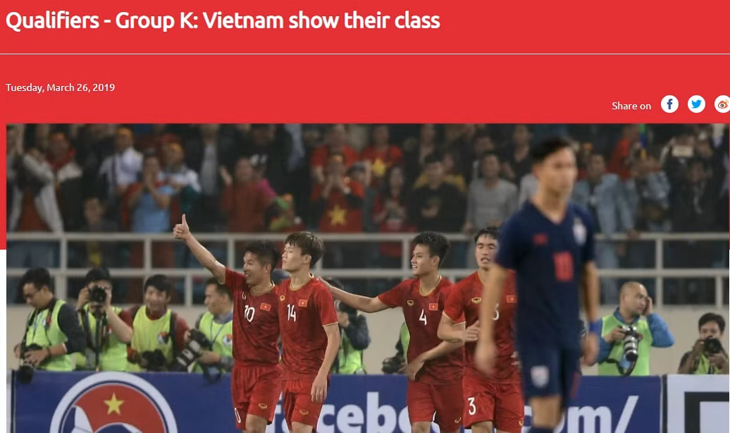 AFC đưa tin về thắng lợi của U23 Việt Nam