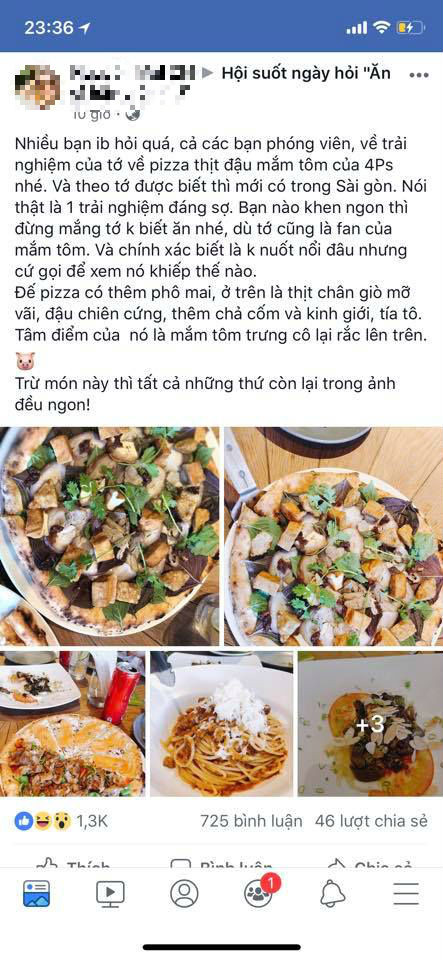 Còn đây là trải nghiệm thực tế của một khách hàng sau khi ăn thử pizza bún đậu mắm tôm và review trên một group ăn uống. Vị khách này chỉ gọi cho biết và không ngờ rằng, đây lại là một trải nghiệm đáng sợ, không thể nuốt nổi.