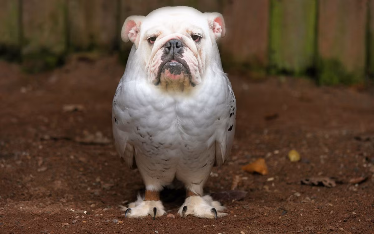 Chó bullbog lai với vẹt trắng sẽ cho ra đời một loài quái vật đầu chó thân chim cực ngộ nghĩnh nhưng cũng rất nguy hiểm với khả năng bay và tính tình hung dữ, càn quấy.