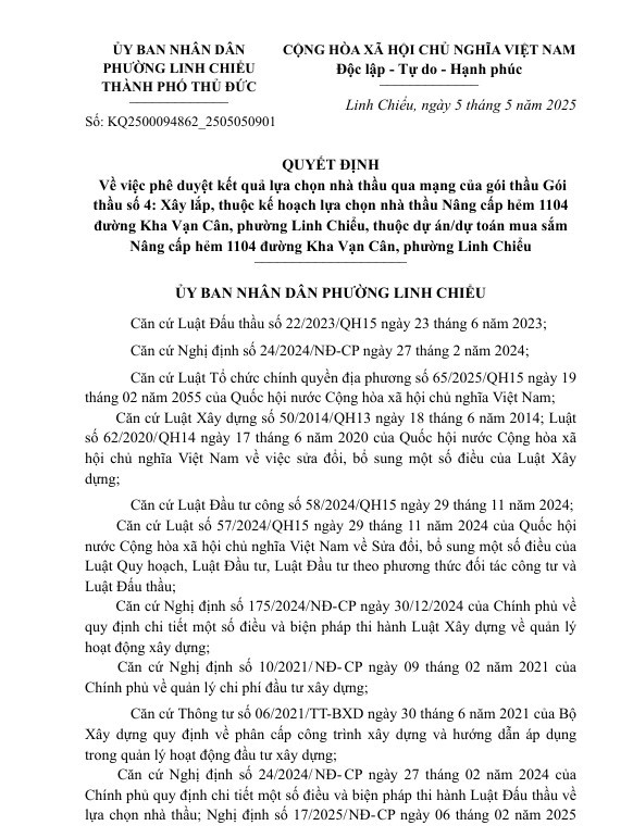 TP HCM: Cty Chí Nam trúng gói nâng cấp hẻm hơn 1,8 tỷ tại phường Linh Chiểu TP HCM: Cty Chi Nam trung goi nang cap hem hon 1,8 ty tai phuong Linh Chieu