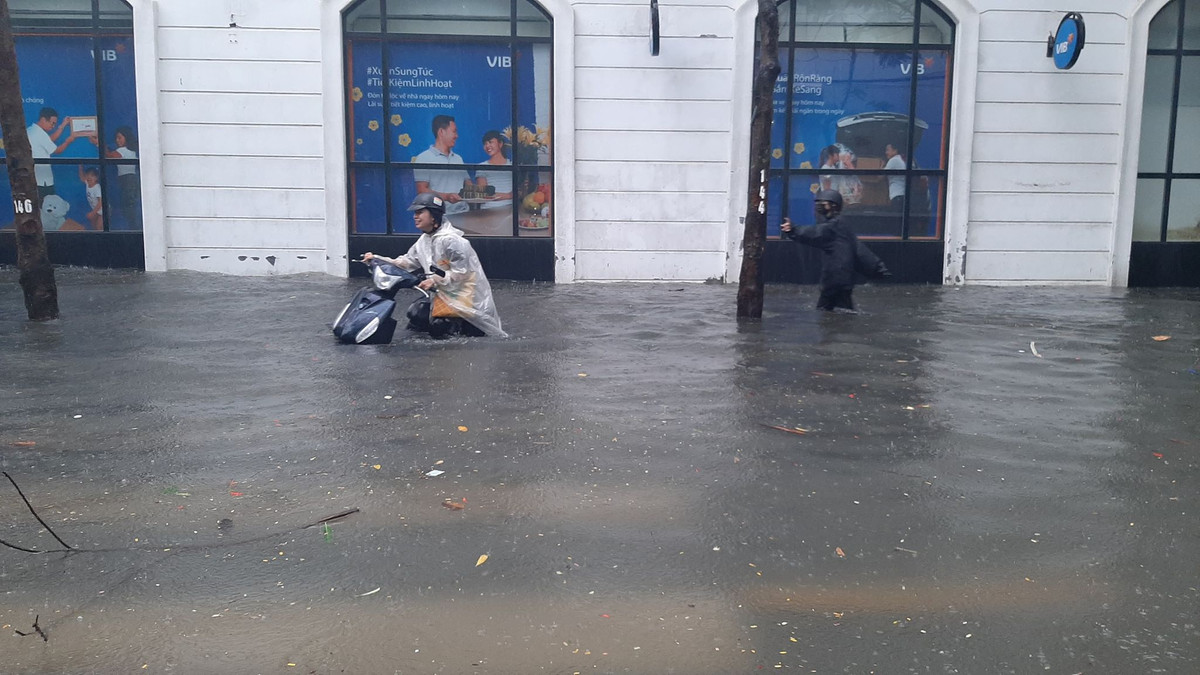 Nước ngập nửa xe.