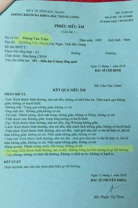 Kết quả siêu âm.