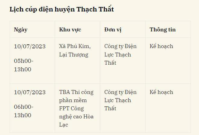 Tùy theo tình hình thời tiết và kế hoạch thay đổi nên lịch cắt điện Hà Nội hôm nay có thể được điều chỉnh hoãn ở một số nơi. Quý độc giả có thể theo dõi lịch cúp điện thường xuyên trên kienthuc.net để nắm bắt kịp thời, chủ động sắp xếp lịch sinh hoạt và sản xuất phù hợp nhất. 