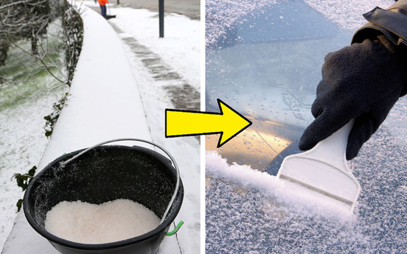 Ngăn chặn tuyết đóng băng: Tuyết đóng băng trên mặt đường sẽ gây trơn trượt hoặc lớp tuyết phủ trên kính ô tô sẽ cản trở tầm nhìn. Để loại bỏ lớp tuyết đóng băng, bạn có thể đổ muối vào một chiếc khăn và lau kính ô tô, như vậy ô tô có để ngoài trời qua đêm cũng không bị đóng băng tuyết trên kính.