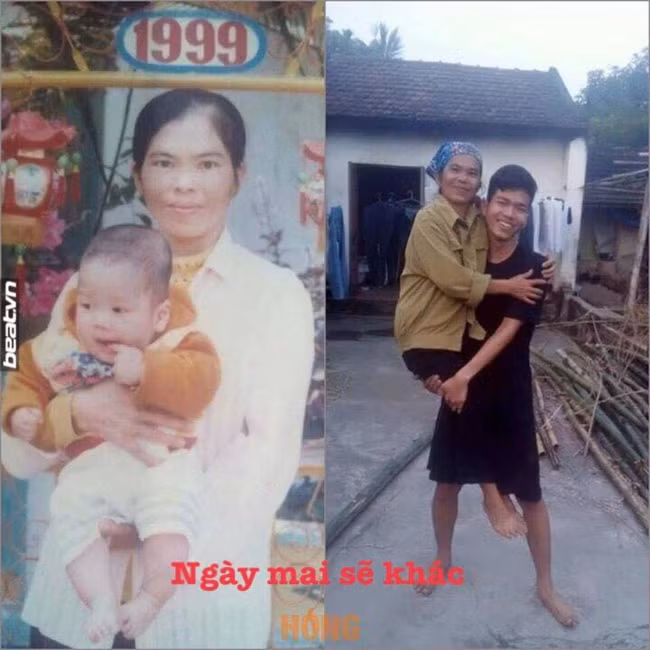 Hình ảnh vô cùng ý nghĩa với thông điệp: Trẻ thì bế con, già thì con bế... theo quy luật thời gian. Mama là số 1!