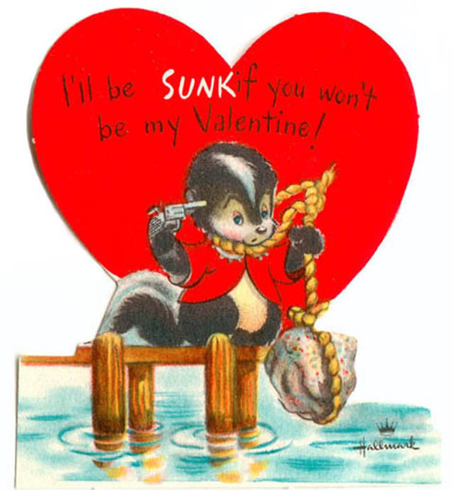 "Anh sẽ chết chìm nếu em không trở thành tình nhân của anh", thông điệp từ một mẫu thiệp Valentine độc lạ của hãng thiệp nổi tiếng Hallmark đầu thế kỷ 20.