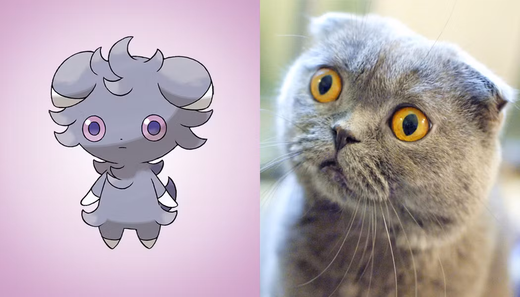 Espurr là một Pokemon mèo, nhỏ, lông xù mềm mại màu xám, có tròng mắt màu hồng, con người màu tím. Trên thế giới cũng có một loài mèo có ngoại hình tương tự như sinh vật Pokemon đáng yêu này, đó là loài mèo tai cụp Scottish Fold. Trừ màu mắt khác nhau, ngoại hình của Espurr và mèo tai cụp Scottish Fold gần như tương xứng.