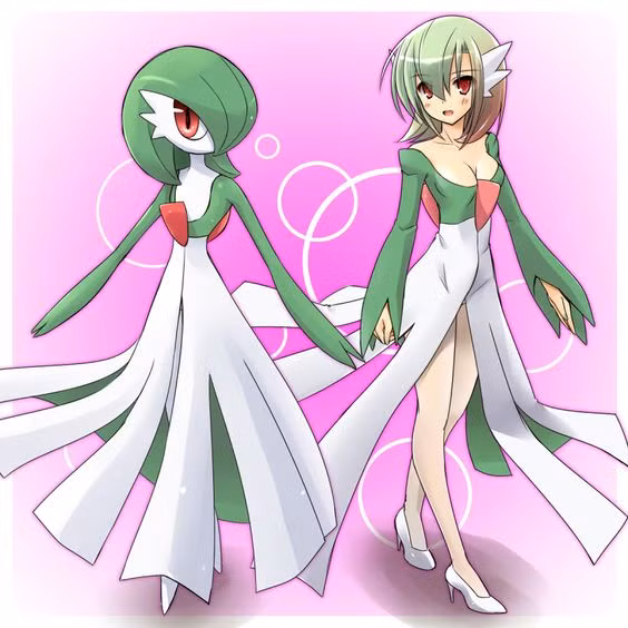 Pokemon Gardevoir, một Pokemon tâm linh có khả năng nhìn thấy trước tương lai. Khi hóa hình người, nó không thay đổi là mấy.