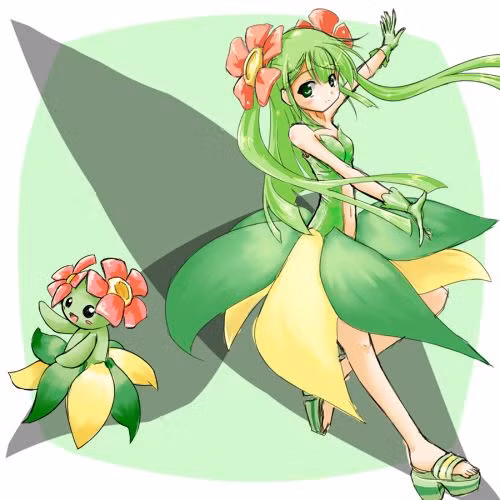 Pokemon Bellossom, một Pokemon hệ cỏ khi tiến hóa thành người có hình dạng một cô gái hiền lành, đáng yêu và ưa nhảy múa.