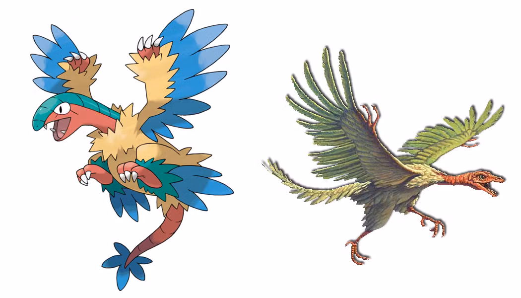 Archeops là một Pokemon bay lượn có ngoại hình sặc sỡ giống khủng long và có trí thông minh vượt trội. Loài Pokemon này giống hệt như khủng long Archaeopteryx, một chi khủng long giống chim chuyển tiếp giữa khủng long có lông và chim hiện đại.