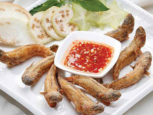  Cá bống con nhỏ bằng hai ngón tay được rửa sạch, chế biến đơn giản bằng cách chiên giòn chấm với nước mắm tỏi ớt đã thấy rất thú vị. 