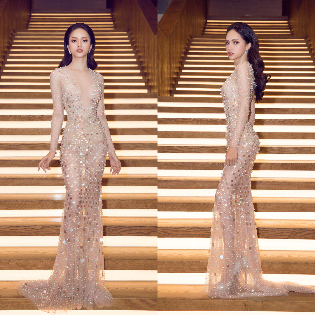 Chất liệu xuyên thấu cùng tông trang phục màu nude thực sự khiến Hoa hậu chuyển giới quốc tế Hương Giang trông như không mặc gì khi chụp dưới ánh đèn flash. Ảnh: luxury-inside.