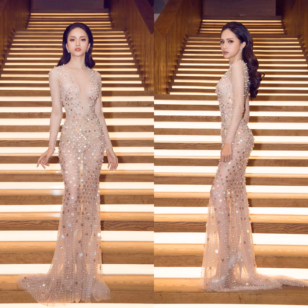 Chất liệu xuyên thấu cùng tông trang phục màu nude thực sự khiến Hoa hậu chuyển giới quốc tế Hương Giang trông như không mặc gì khi chụp dưới ánh đèn flash. Ảnh: luxury-inside.