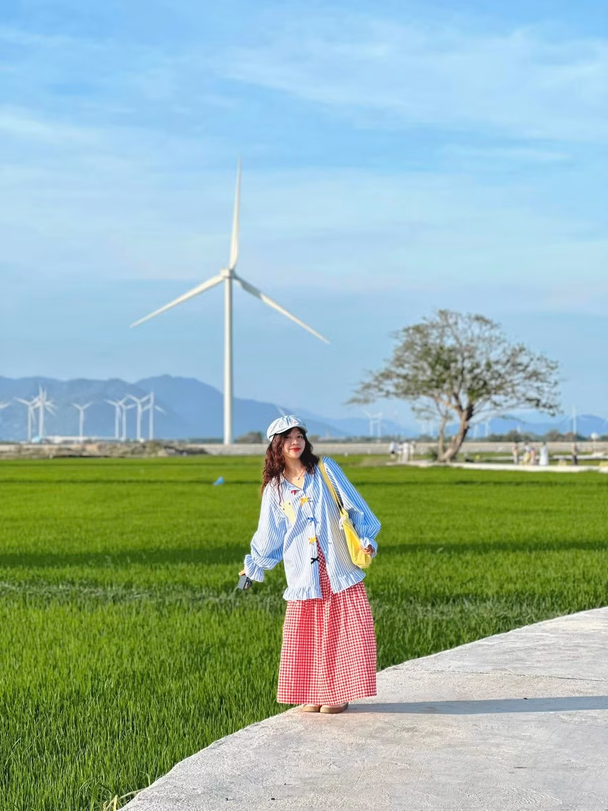 Cánh đồng điện gió Đầm Nại không chỉ là biểu tượng của năng lượng xanh mà còn là điểm đến lý tưởng cho những ai yêu thích thiên nhiên và muốn tìm một không gian yên bình, thơ mộng để thư giãn. Ảnh Bích Ngọc