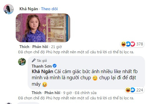 Khả Ngân cũng vào tương tác cùng Thanh Sơn hút cả trăm lượt like.