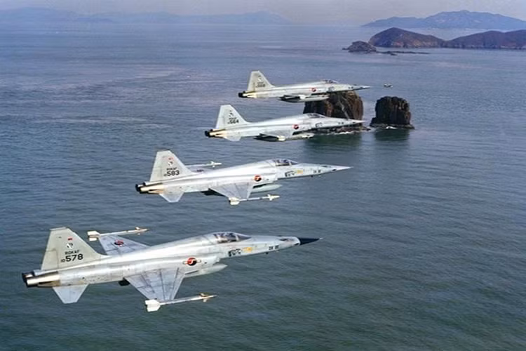 Trong phi đội chiến đấu cơ của Không quân Hàn Quốc chiếm số lượng đông đảo nhất vẫn là dòng tiêm kích hạng nhẹ F-5E với số lượng lên tới 158 chiếc, được Hàn Quốc đưa vào trang bị từ năm 1965, bản thân hiện tại nó cũng đã được Hàn Quốc nội địa hóa thành công do đó mới được tiếp tục phục vụ cho tới ngày nay. Nguồn ảnh: Naver.