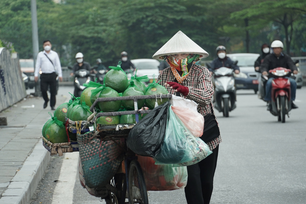 Chị Nguyễn Thị Ánh đến từ Hưng Yên, bán hoa quả dạo trên các phố phường Hà Nội. Mỗi ngày chị dắt xe đi bộ mấy chục cây số, chị bắt đầu bán hàng từ 2 giờ chiều đến khoảng 9-10 giờ tối mới hết hàng.