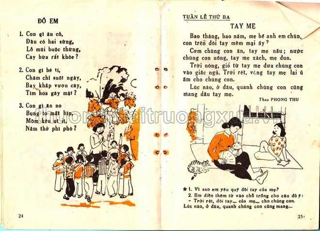 Những câu đố vui trong sách Tập đọc lớp 1 giúp cô giáo tạo ra những "game show" nhỏ trong lớp. Nhờ đó, học sinh có thêm hứng thú học tập, tăng tương tác giữa cô và trò. Bài văn Tay mẹ ở trang 25 dạy học sinh biết yêu quý, tôn trọng công lao của mẹ. Bên cạnh đó, trẻ được học cách sử dụng từ qua bài điền vào ô trống ở câu hỏi cuối bài.