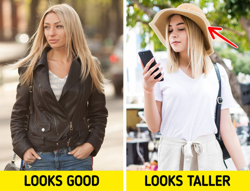 Mũ không chỉ bảo vệ gương mặt bạn khỏi ánh mặt trời, chúng còn có thể giúp ngoại hình cao hơn vài cm. Để tạo được hiệu ứng trông cao hơn khi đội mũ, bạn nên chú ý đến độ rộng của vành. Tốt nhất vành không nên rộng hơn vai; màu mũ không tương phản với quần áo; thử đội phá cách thay vì phối theo cách truyền thống. (Ảnh: Brightside)