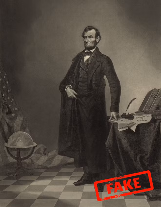 Đây là bức chân dung nổi tiếng của Tổng thống Mỹ Abraham Lincoln được nhiều người biết đến. Thế nhưng, đây là một sản phẩm giả mạo, đã qua chỉnh sửa.