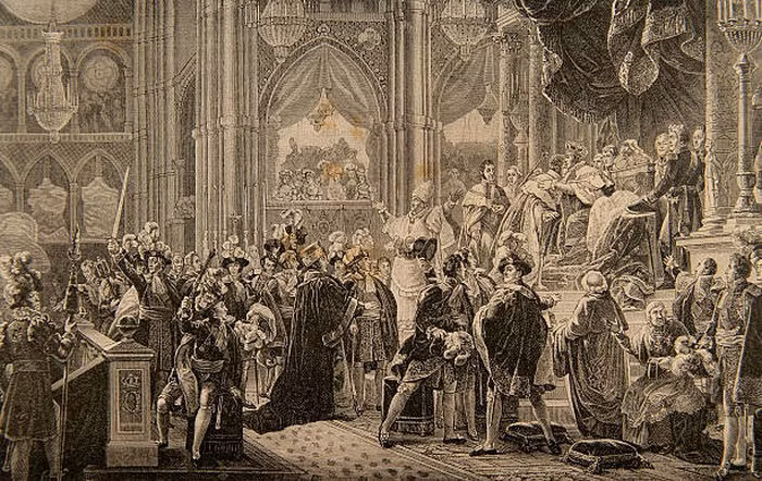 Một bác sĩ khâu tấm vải lại cho nhà vua Charles II để nó không tuột xuống và trông đẹp hơn.