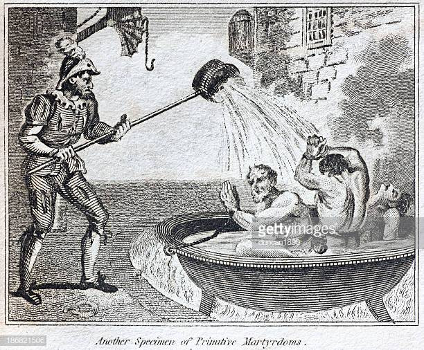 Kế đến, người ta sẽ đưa phạm nhân vào bên trong chiếc vạc rồi đốt lửa ở phía dưới vạc.