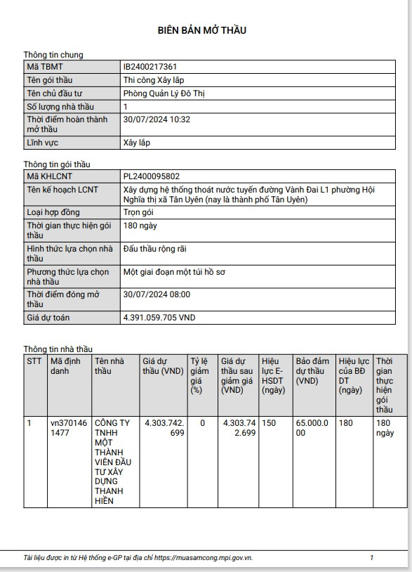 Bình Dương: Gói thầu tại phường Hội Nghĩa về tay Công ty Thanh Hiền? Binh Duong: Goi thau tai phuong Hoi Nghia ve tay Cong ty Thanh Hien?