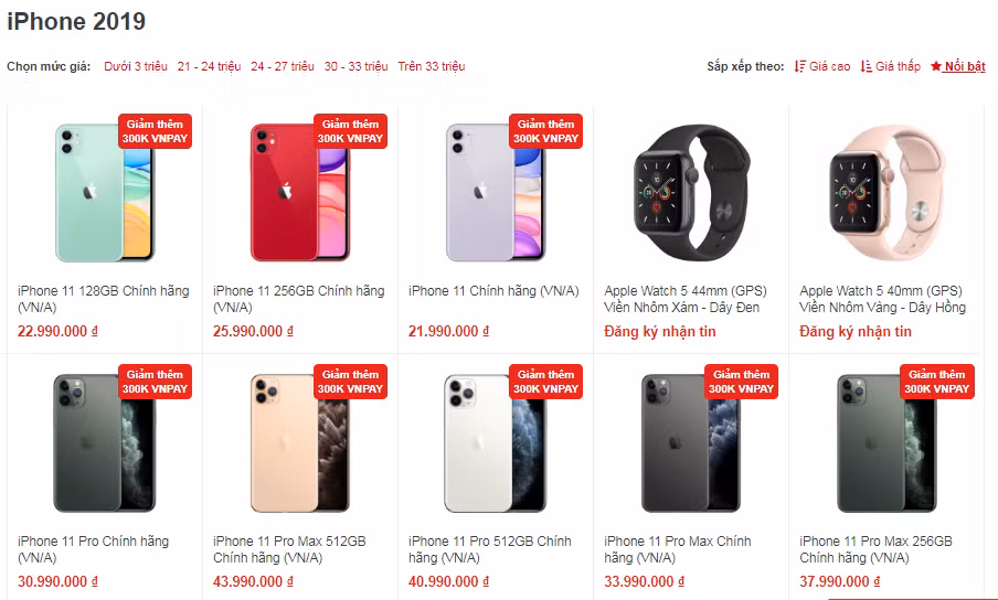 Theo thông tin trên website của CellphoneS, chiếc iPhone 11 Pro Max có mức từ 30,990 triệu đồng. Chiếc iPhone 11 bản 128GB sẽ có giá dự kiến 22,990 triệu đồng tùy các phiên bản màu vàng, tím, xanh lục, đỏ, đen và trắng.
