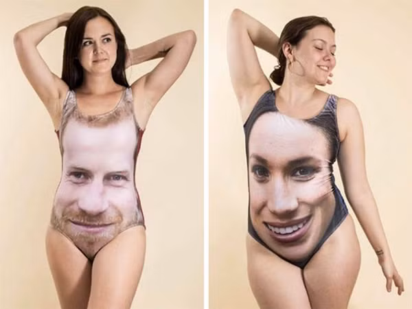 Người phụ nữ này có lẽ là fan cứng của vợ chồng Hoàng tử Anh Harry và Công nương Meghan Markle. Vậy nhưng, gương mặt của họ trông như dị dạng khi được in lên mẫu áo.